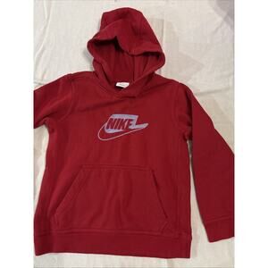 Nike Center Swoosh Embroidered Red Spell-out Hooded Hoodie Sweatshird Kids Small